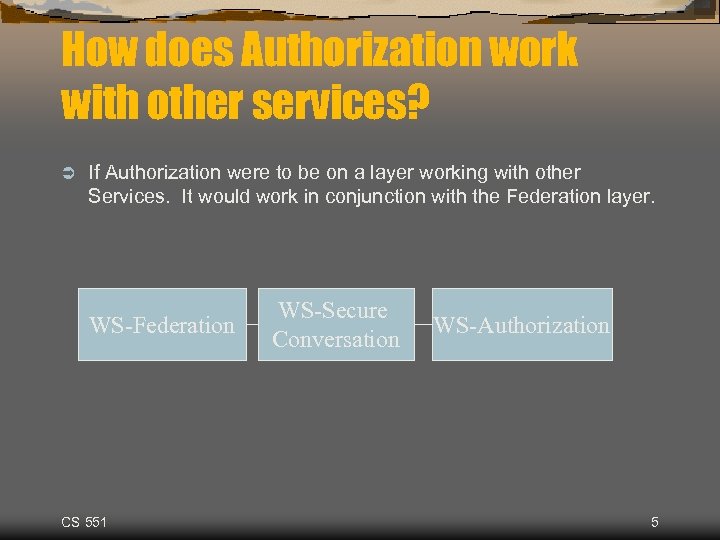 How does Authorization work with other services? Ü If Authorization were to be on