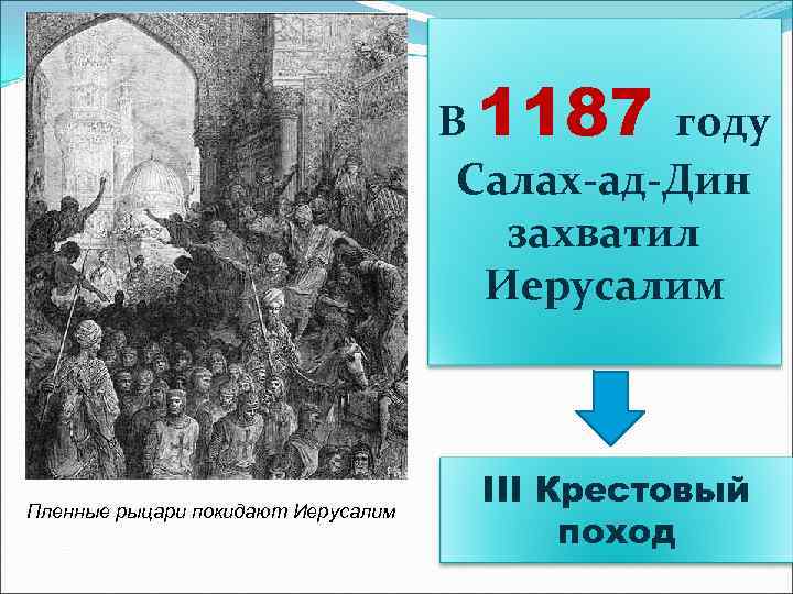 В 1187 году Салах-ад-Дин захватил Иерусалим Пленные рыцари покидают Иерусалим III Крестовый поход 