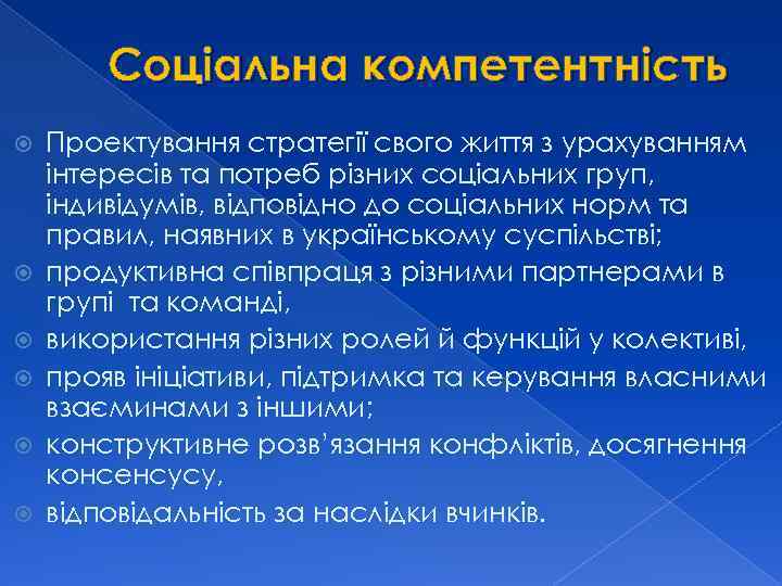 Соціальна компетентність Проектування стратегії свого життя з урахуванням інтересів та потреб різних соціальних груп,