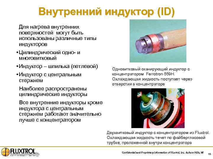Внутренний индуктор (ID) Для нагрева внутренних поверхностей могут быть использованы различные типы индукторов •