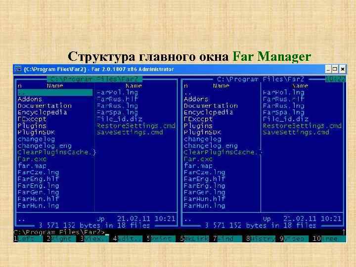 Структура главного окна Far Manager 