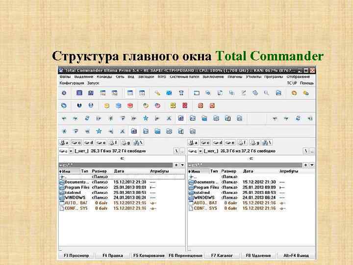 Структура главного окна Total Commander 