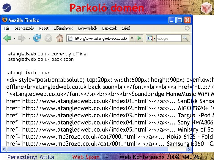 Parkoló domén <div style="position: absolute; top: 20 px; width: 600 px; height: 90 px;