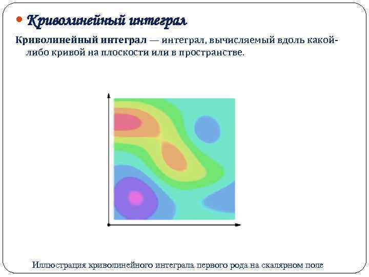  Криволинейный интеграл — интеграл, вычисляемый вдоль какойлибо кривой на плоскости или в пространстве.