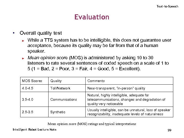 Text-to-Speech Evaluation • Overall quality test ► ► While a TTS system has to