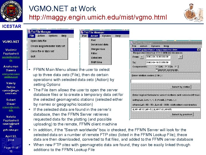 VGMO. NET at Work http: //maggy. engin. umich. edu/mist/vgmo. html ICESTAR VGMO. NET Vladimir
