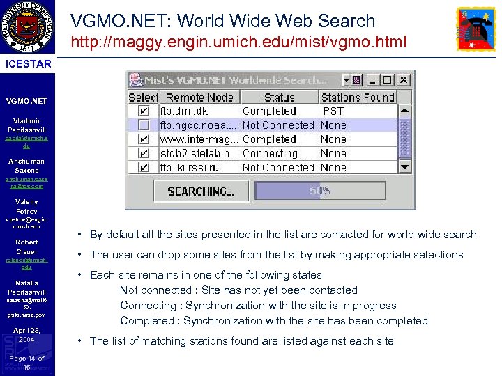 VGMO. NET: World Wide Web Search http: //maggy. engin. umich. edu/mist/vgmo. html ICESTAR VGMO.