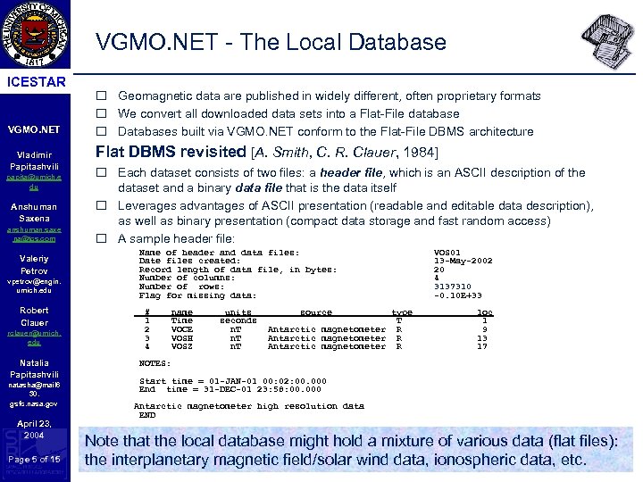 VGMO. NET - The Local Database ICESTAR VGMO. NET Vladimir Papitashvili papita@umich. e du