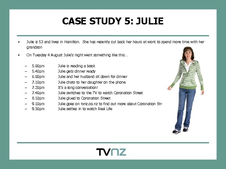 CASE STUDY 5: JULIE • Julie is 53 and lives in Hamilton. She has