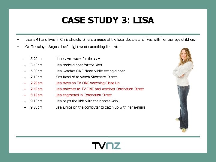 CASE STUDY 3: LISA • Lisa is 41 and lives in Christchurch. She is