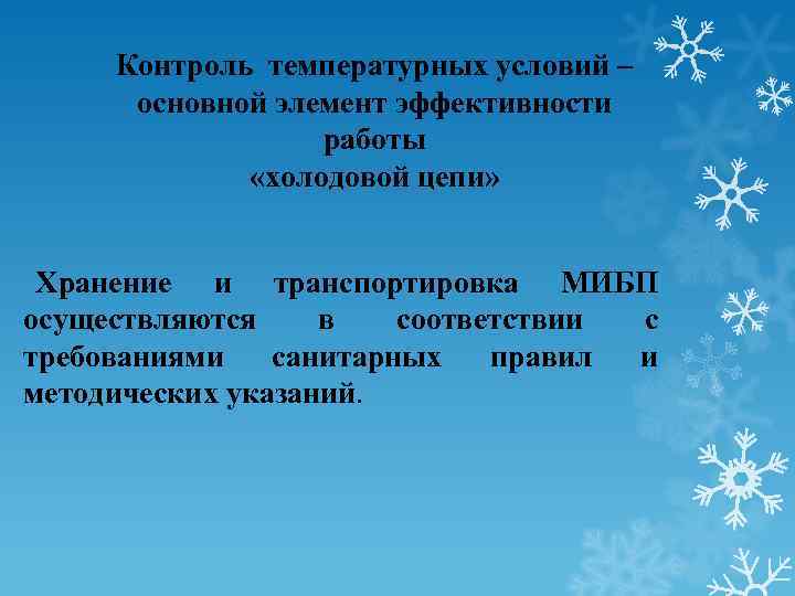 Контроль температурных условий – основной элемент эффективности работы «холодовой цепи» Хранение и транспортировка МИБП