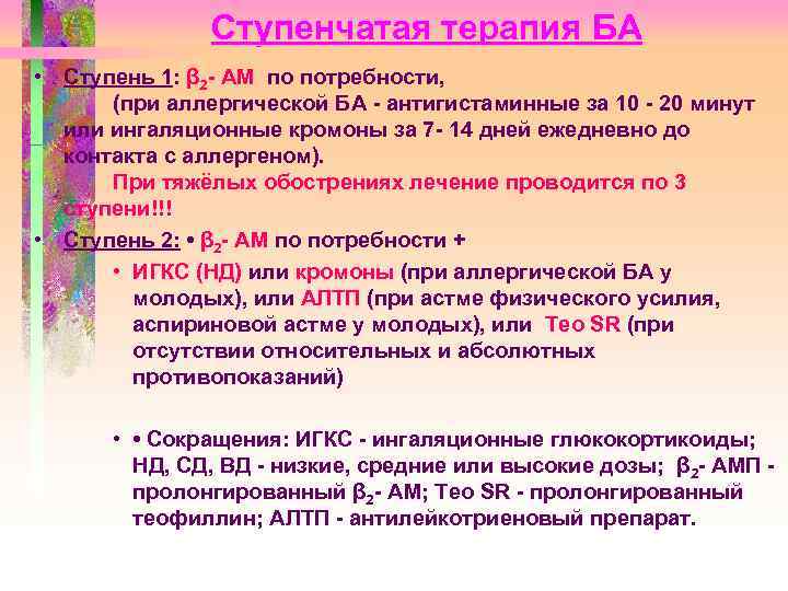 Ступенчатая терапия БА • Ступень 1: β 2 - АМ по потребности, (при аллергической