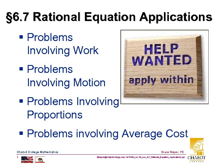 § 6. 7 Rational Equation Applications § Problems Involving Work § Problems Involving Motion