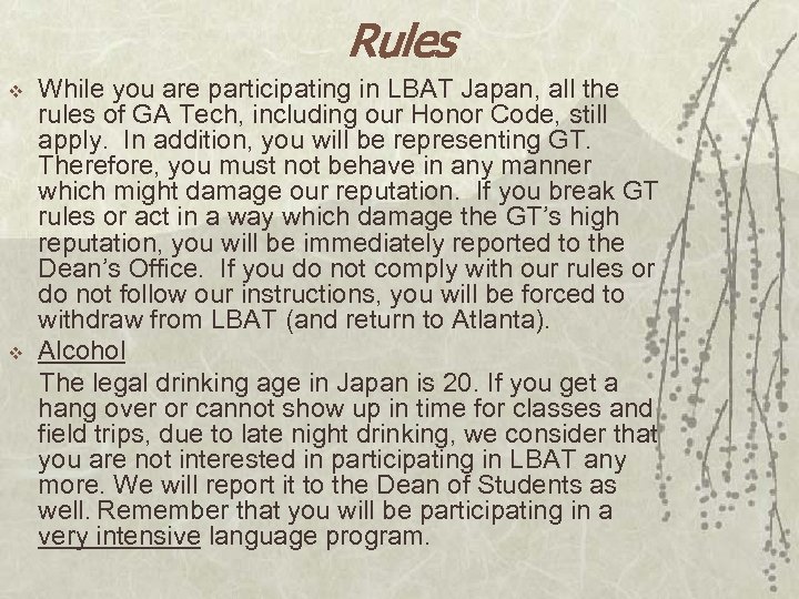 Rules v v While you are participating in LBAT Japan, all the rules of