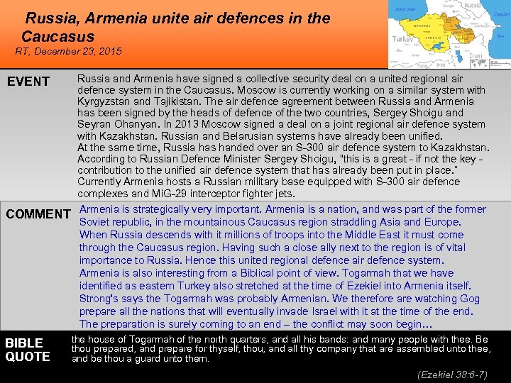 Russia, Armenia unite air defences in the Caucasus RT, December 23, 2015 EVENT COMMENT