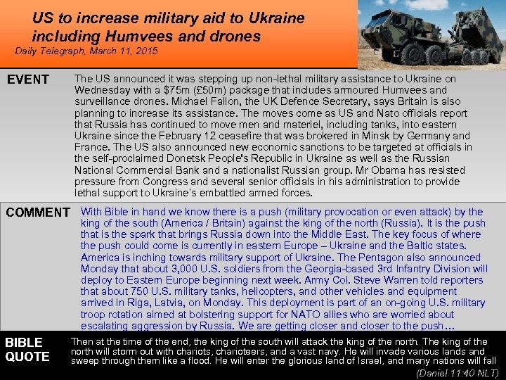 US to increase military aid to Ukraine including Humvees and drones Daily Telegraph, March