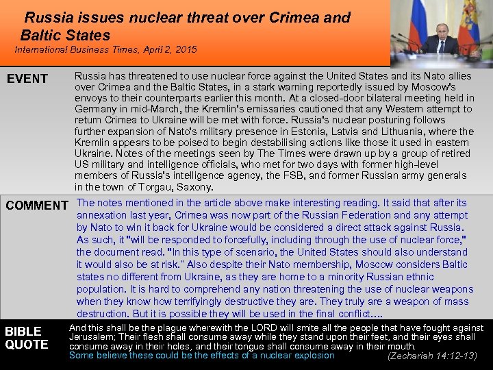 Russia issues nuclear threat over Crimea and Baltic States International Business Times, April 2,