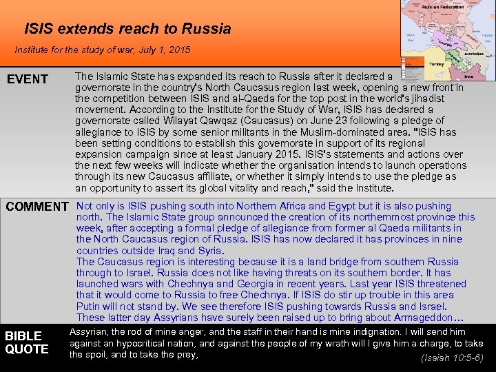 ISIS extends reach to Russia Institute for the study of war, July 1, 2015