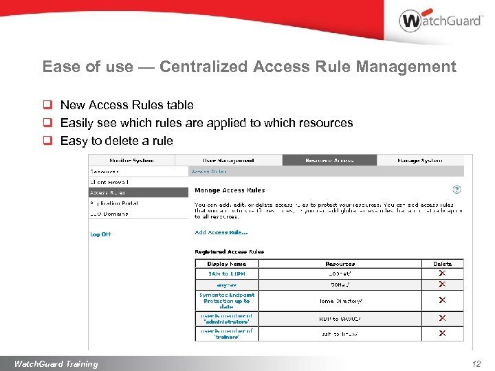 Ease of use — Centralized Access Rule Management q New Access Rules table q