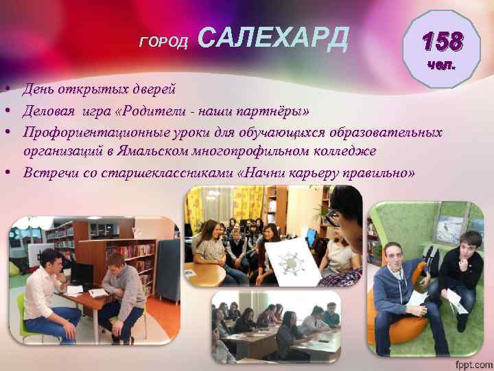 ГОРОД САЛЕХАРД 158 чел. • • • День открытых дверей Деловая игра «Родители -