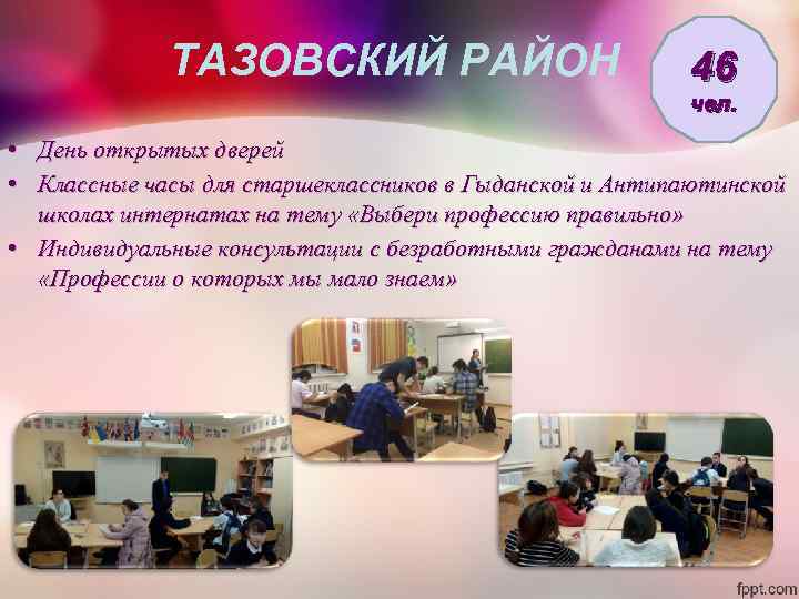 ТАЗОВСКИЙ РАЙОН 46 чел. • День открытых дверей • Классные часы для старшеклассников в