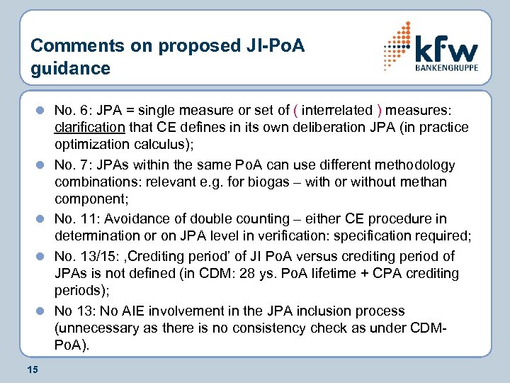 Comments on proposed JI-Po. A guidance l No. 6: JPA = single measure or