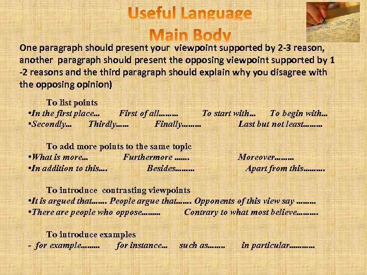 One paragraph should present your viewpoint supported by 2 -3 reason, another paragraph should