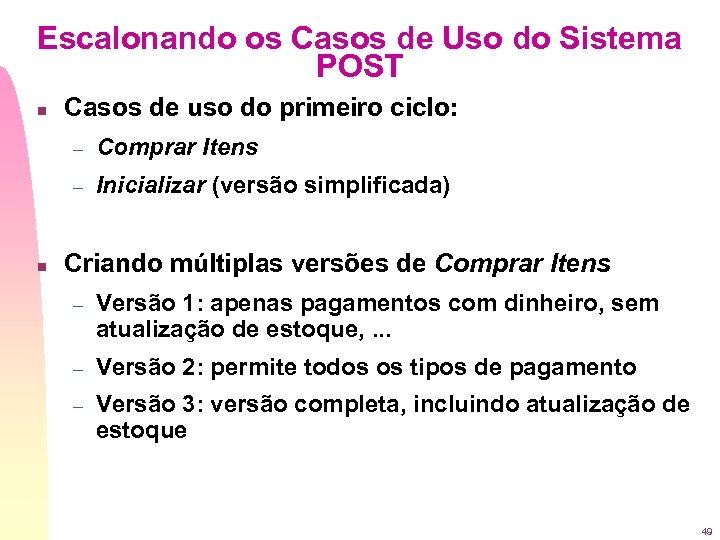 Escalonando os Casos de Uso do Sistema POST n Casos de uso do primeiro