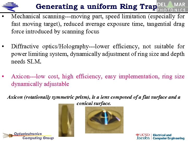 Generating a uniform Ring Trap! • Mechanical scanning---moving part, speed limitation (especially for fast