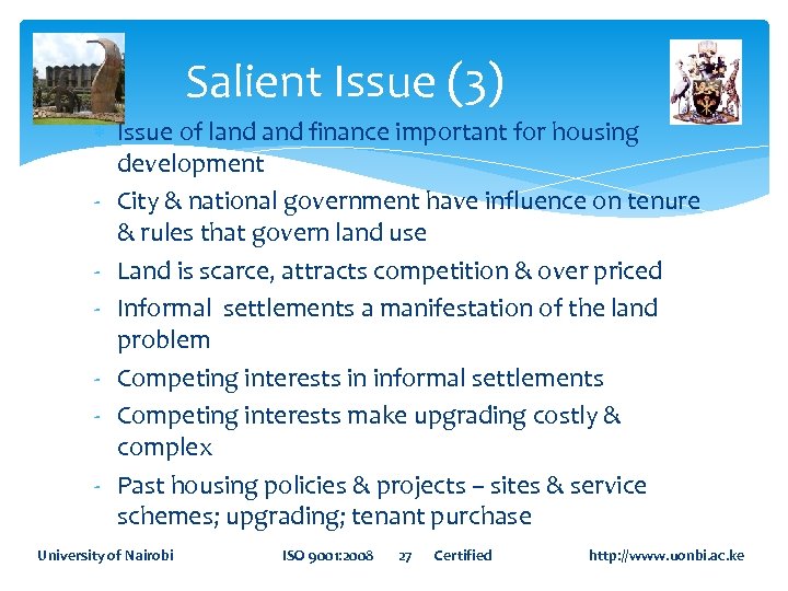 Salient Issue (3) Issue of land finance important for housing development - City &