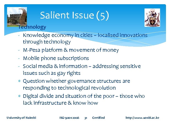 Salient Issue (5) Technology - Knowledge economy in cities – localised innovations through technology