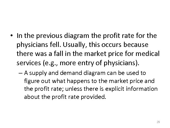  • In the previous diagram the profit rate for the physicians fell. Usually,