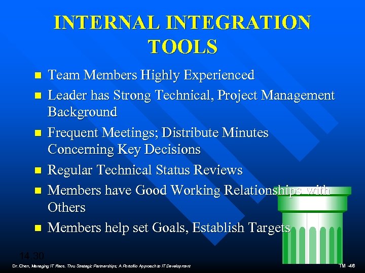 INTERNAL INTEGRATION TOOLS n n n Team Members Highly Experienced Leader has Strong Technical,