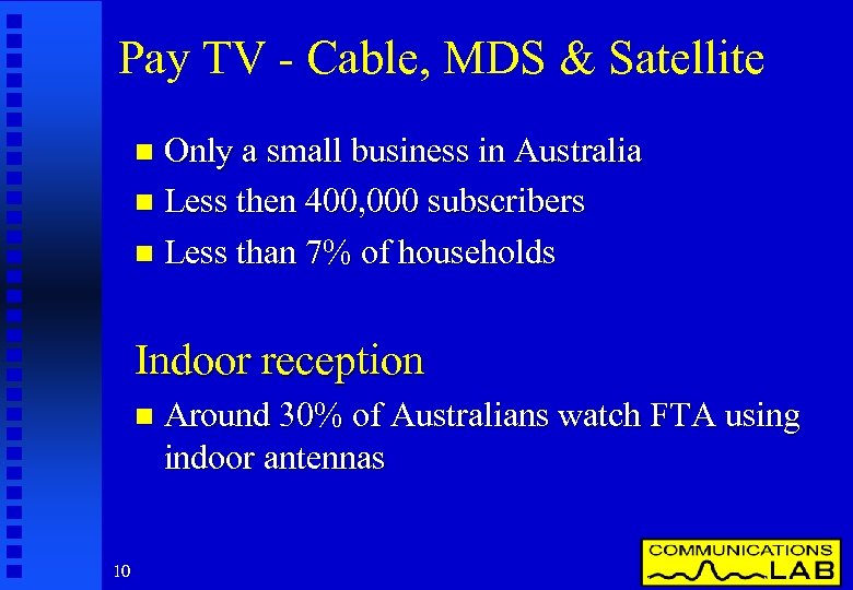 Pay TV - Cable, MDS & Satellite Only a small business in Australia n