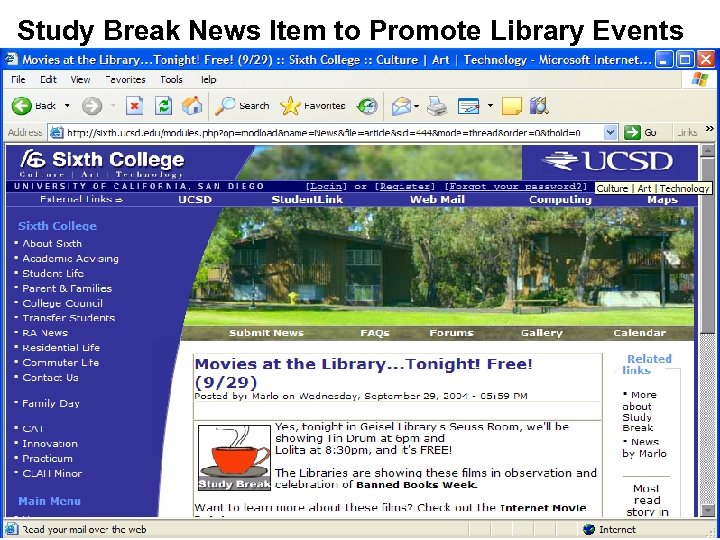 Study Break News Item to Promote Library Events 