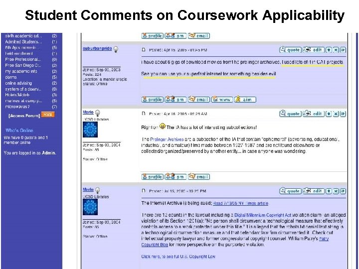 Student Comments on Coursework Applicability 