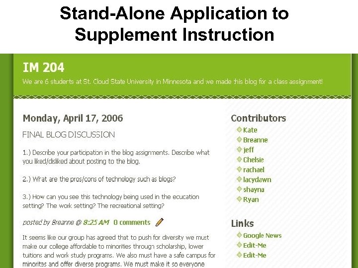 Stand-Alone Application to Supplement Instruction 