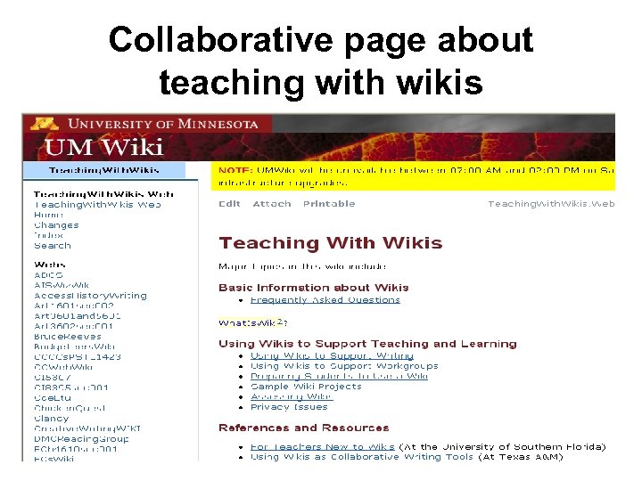 Collaborative page about teaching with wikis 