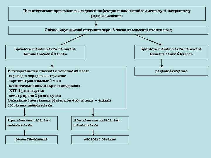 При отсутствии признаков восходящей инфекции и показаний к срочному и экстренному родоразрешению Оценка акушерской