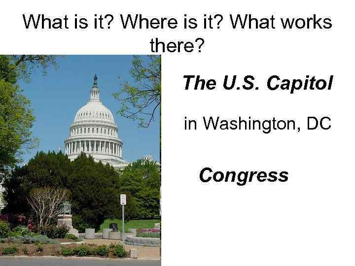 What is it? Where is it? What works there? The U. S. Capitol in