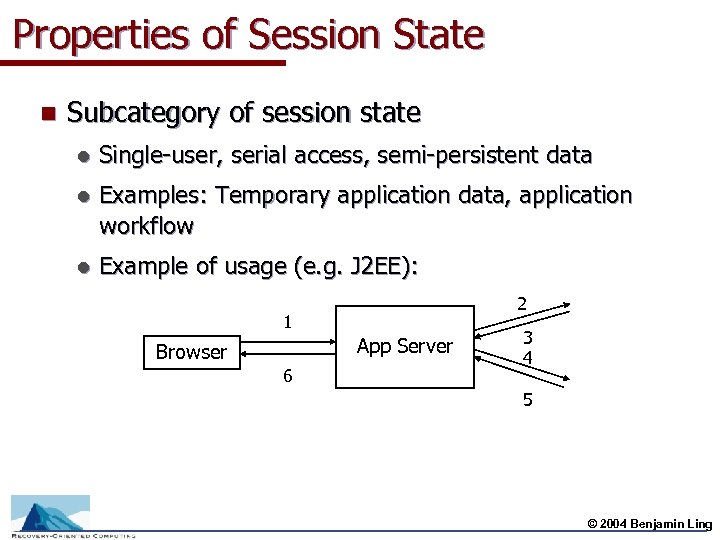 Properties of Session State n Subcategory of session state l Single-user, serial access, semi-persistent