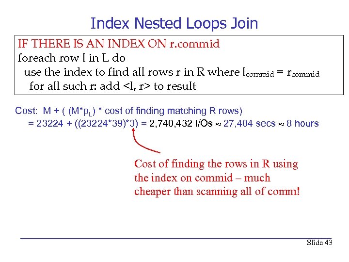 Index Nested Loops Join IF THERE IS AN INDEX ON r. commid foreach row