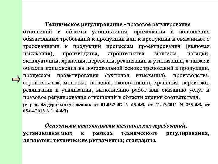 Техническое регулирование правовое регулирование отношений в области установления, применения и исполнения обязательных требований к