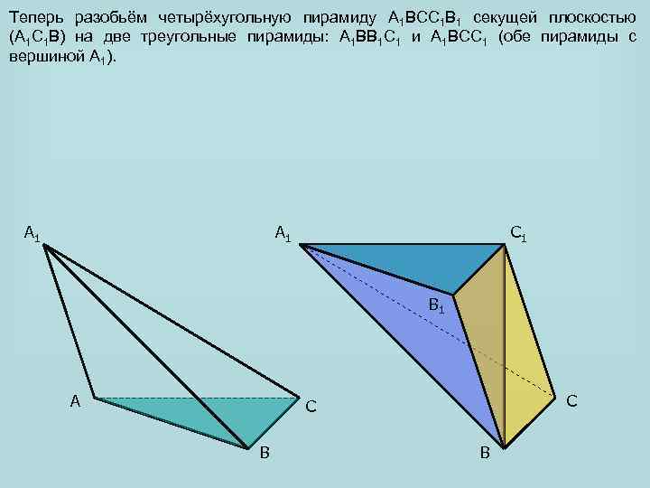 Теперь разобьём четырёхугольную пирамиду A 1 BCC 1 B 1 секущей плоскостью (A 1