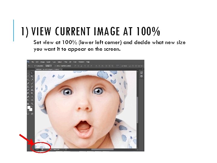1) VIEW CURRENT IMAGE AT 100% Set view at 100% (lower left corner) and