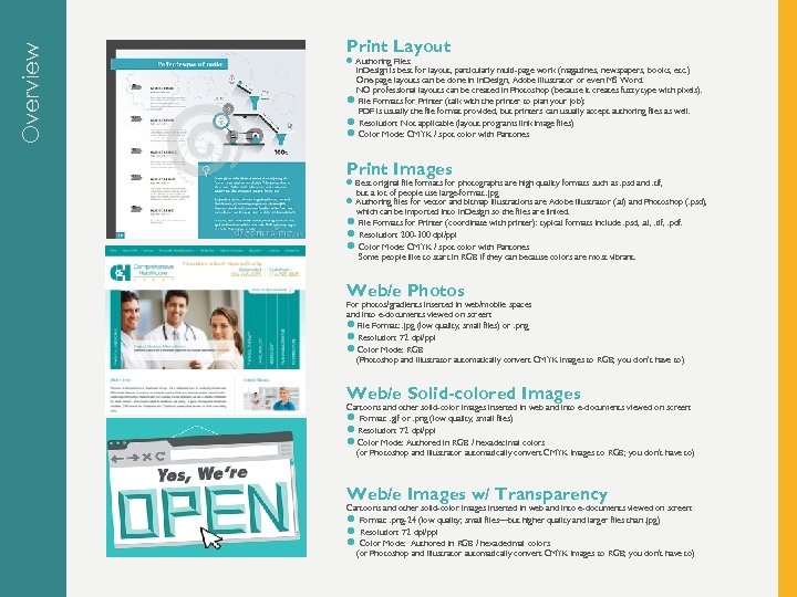 Overview Print Layout l Authoring Files: In. Design is best for layout, particularly multi-page