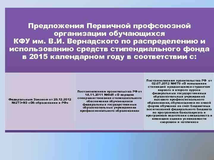 Предложения Первичной профсоюзной организации обучающихся КФУ им. В. И. Вернадского по распределению и использованию