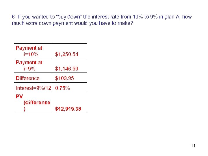 6 - If you wanted to “buy down” the interest rate from 10% to
