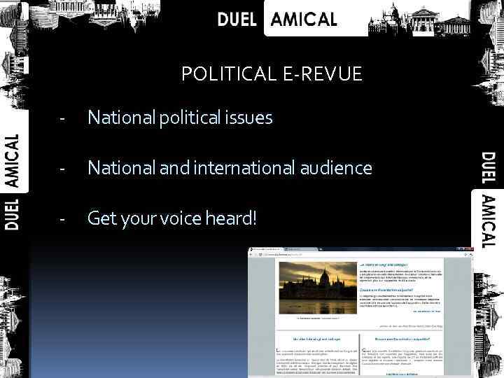 POLITICAL E-REVUE - National political issues - National and international audience - Get your