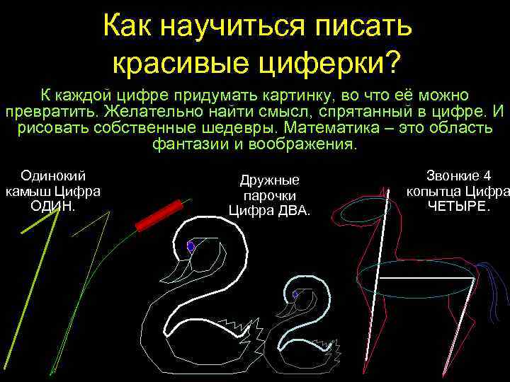 Как научиться писать красивые циферки? К каждой цифре придумать картинку, во что её можно